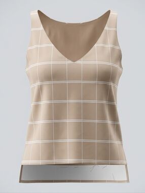Oak And Fort Beige And White Grid Women's V-neck Casual Capsule Camisole Size M
